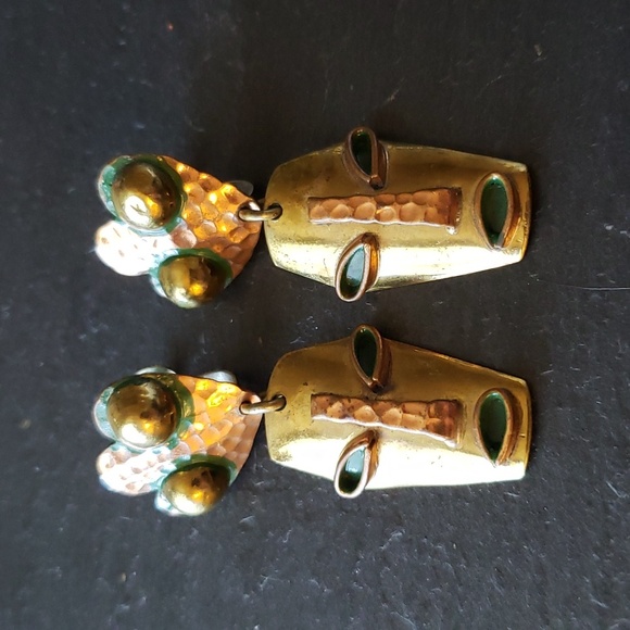 Casa Maya figural face in mixed metal- Earrings and Pendant - Picture 3 of 8